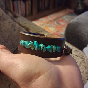 Brown Leather Bracelet with Turquoise Accents